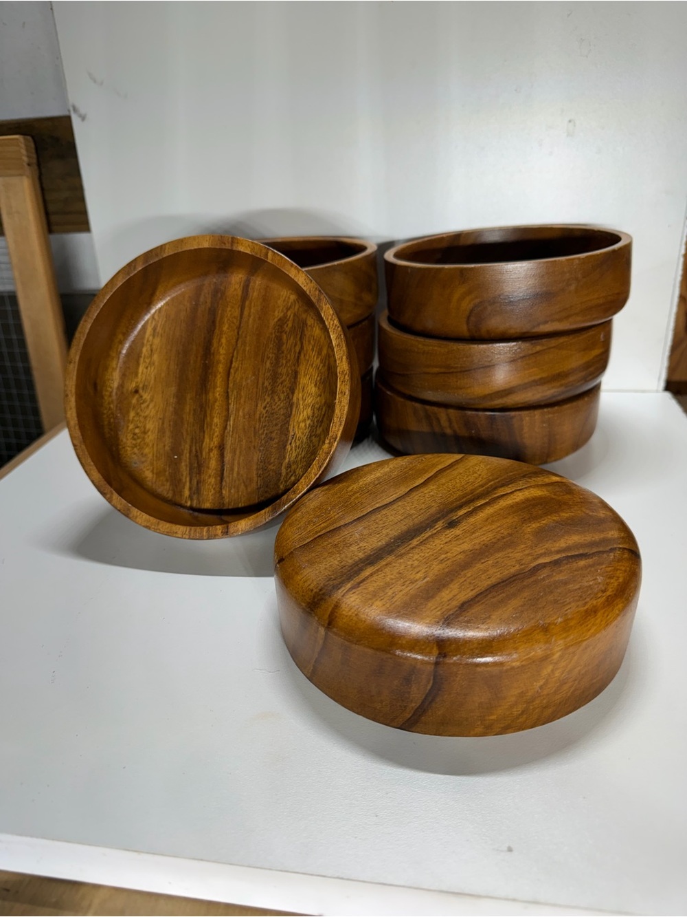 Set of 8 Acacia Wood Bowls Rustic Farmhouse Boho Kitchen